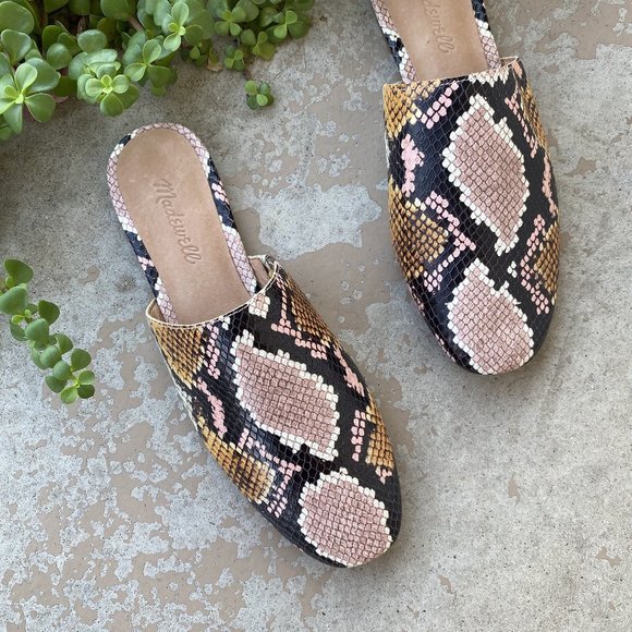 Madewell Shoes - Madewell Python Snakeskin Slip On Mules Flats